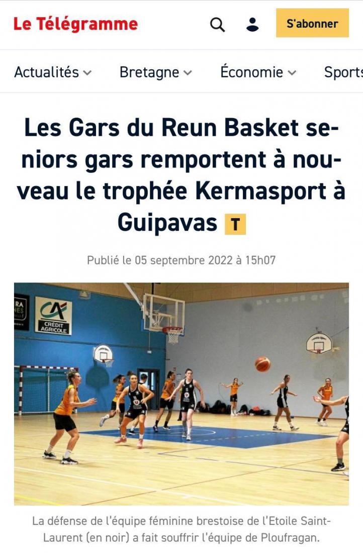 [DANS LA PRESSE - LE TÉLÉGRAMME] - Les Gars du Reun Basket seniors gars remportent à nouveau le trophée Kermasport à Guipavas 📰
