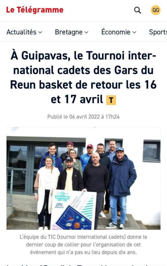 [DANS LA PRESSE - LE TÉLÉGRAMME] - À GUIPAVAS, LE TOURNOI INTERNATIONAL CADETS DES GARS DU REUN BASKET DE RETOUR LES 16 ET 17 AVRIL 📰